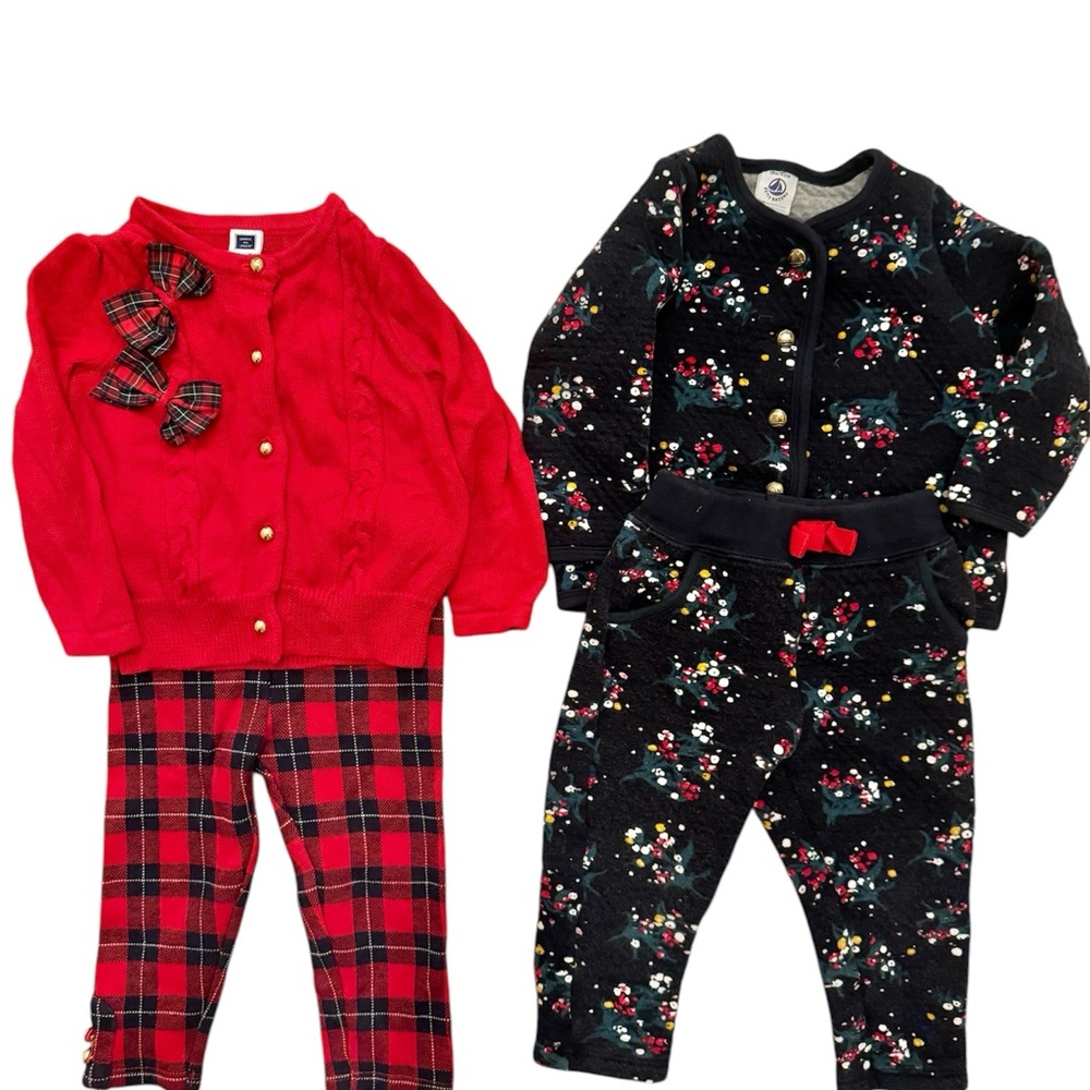 Janie and Jack & Petit Bateau girls 18mo Holiday Outfits (2 Set$ - Red and navy